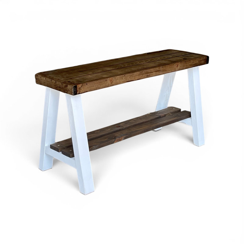 Banc de rangement en bois massif Minoo, Brun foncé / blanc