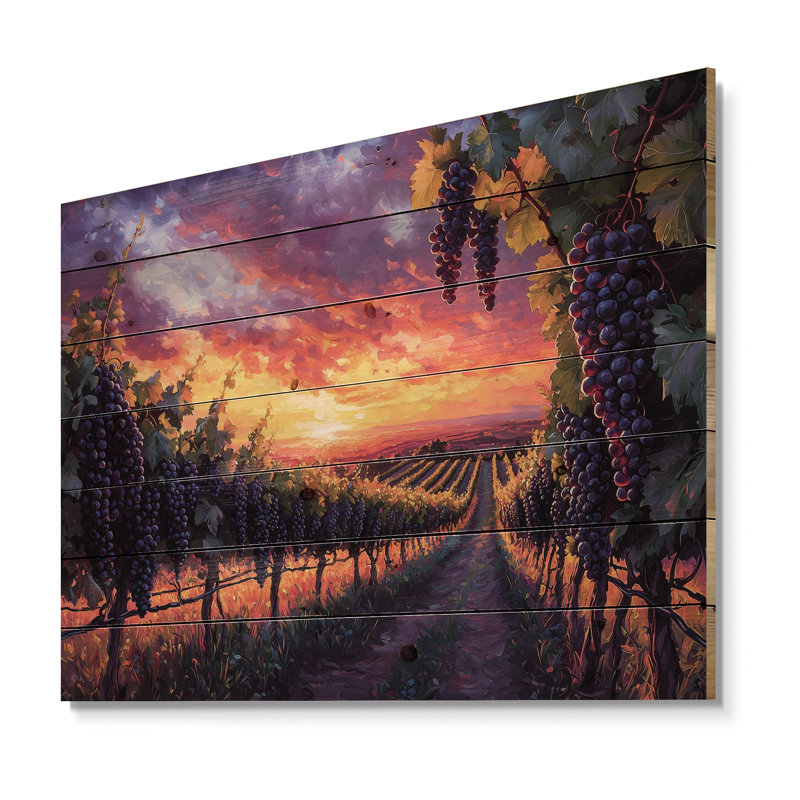 Vineyard At California Sunset I - Décoration murale en bois de vigne - sur bois de pin naturel, H 30 po x l 40 po x P 0,78 po