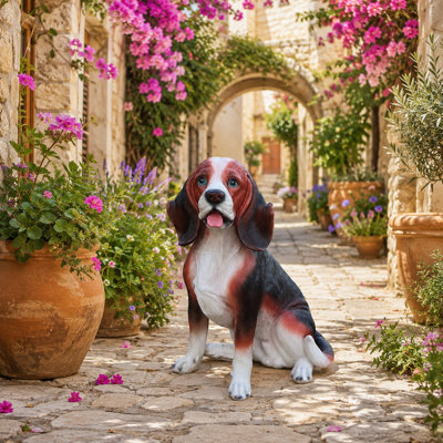 Statue de jardin en résine pour chien 16,9 po Basset Hound, peint à la main