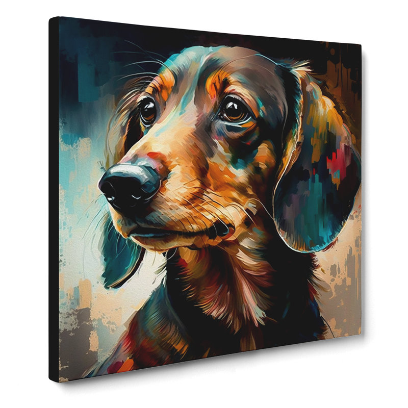 Dachshund Palette Knife Painting - Wrapped Canvas