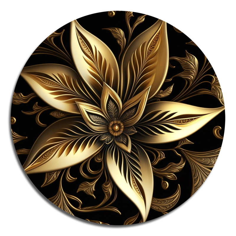 Lys doré III - lys floral rond, art mural sur métal, L 36 po x H 36 po