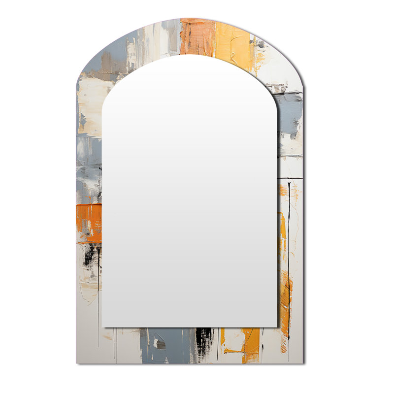 Abstract yellow and black collage II - Abstract Collages Arch Decorative Mirror, Yellow Asymmetrical Wall Mirror, Printed Metal Art