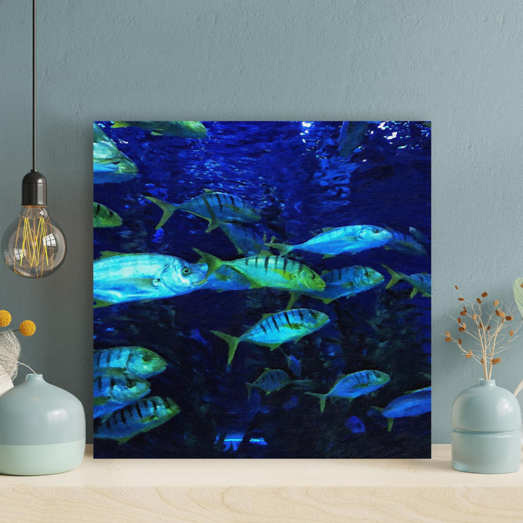 School of Gray and Yellow Fish - Wrapped Canvas Painting Rosecliff Heights Size: 32 H x 32 W