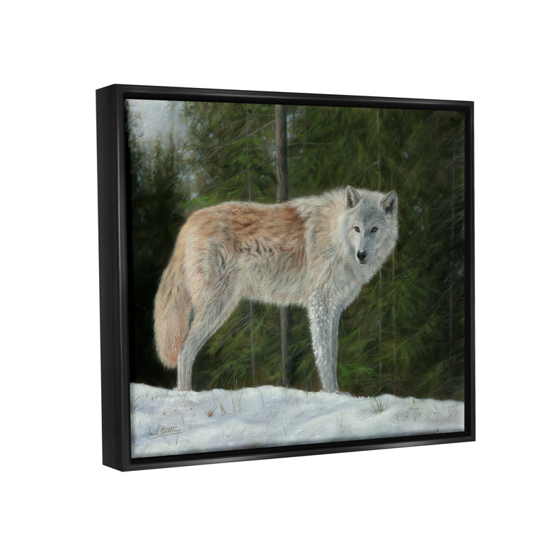 «Wild Coyote Wolf Gazing Snowy Forest Clearing» par David Stribble - peinture sur toile tendue, H 17 po x l 21 po x P 1,5 po