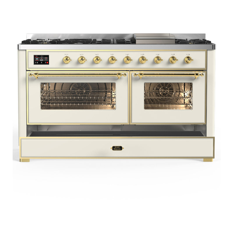 Majestic III Series 60 Inch Dual Fuel Range with 7 Sealed Burners, Griddle, in Blue Grey (Liquid Propane, Burnished Trim)