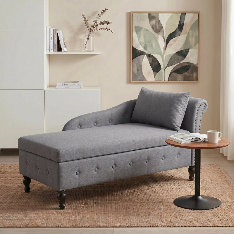 Chaise longue de rangement en velours Eastham, Gris foncé, Orienté vers la gauche