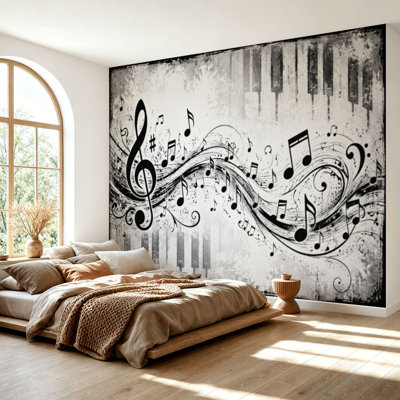 Wall Mural Peel and Stick Wallpaper Musical theme waves circles splash Self-Adhesive Removable Contact Paper Wall Decor for Living Room Bedroom 69"H x 96"W