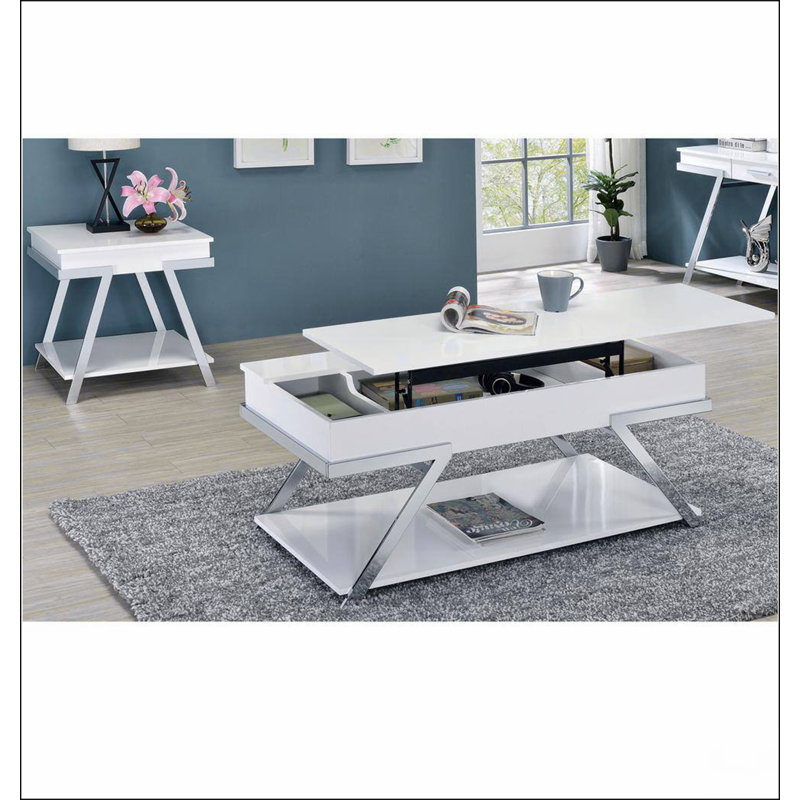 Contemporary Style White 1pc Sofa Table High Gloss Finish Chrome Frame