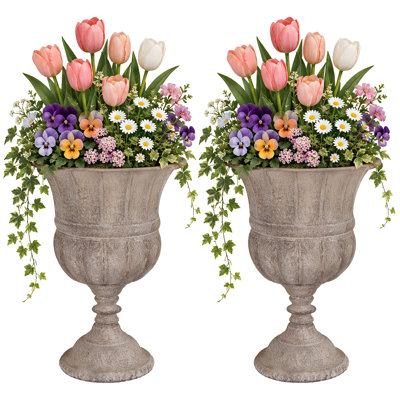 Boîte à fleurs urne en métal 17 po, ensemble de 2, urne d'intérieur / extérieur