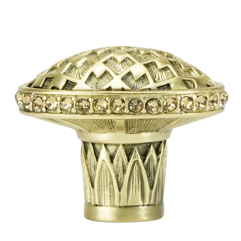 THAMES OVAL KNOB; DECORATED WITH SWAROVSKI® LT. COLORADO TOPAZ CRYSTAL, Gold