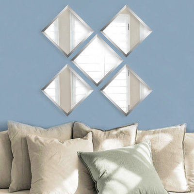 Ensemble de miroir élégant 5 pièces, 24 po x 24 po | 100% verre avec cadre en plastique stratifié, 0,16 pouce d'épaisseur | Parfait pour la décoration intérieure, le salon, la chambre à coucher et le vestibule | Finition argentée élégante qui rehaussera tout espace