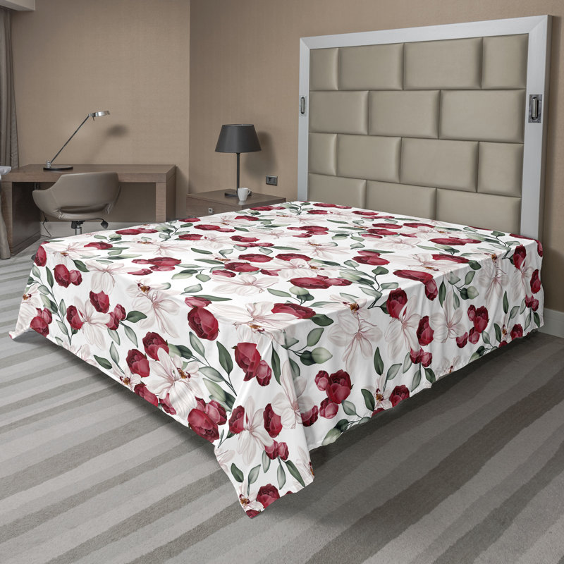 Floral Flat Sheet, Raspberry Green and Pale Rose