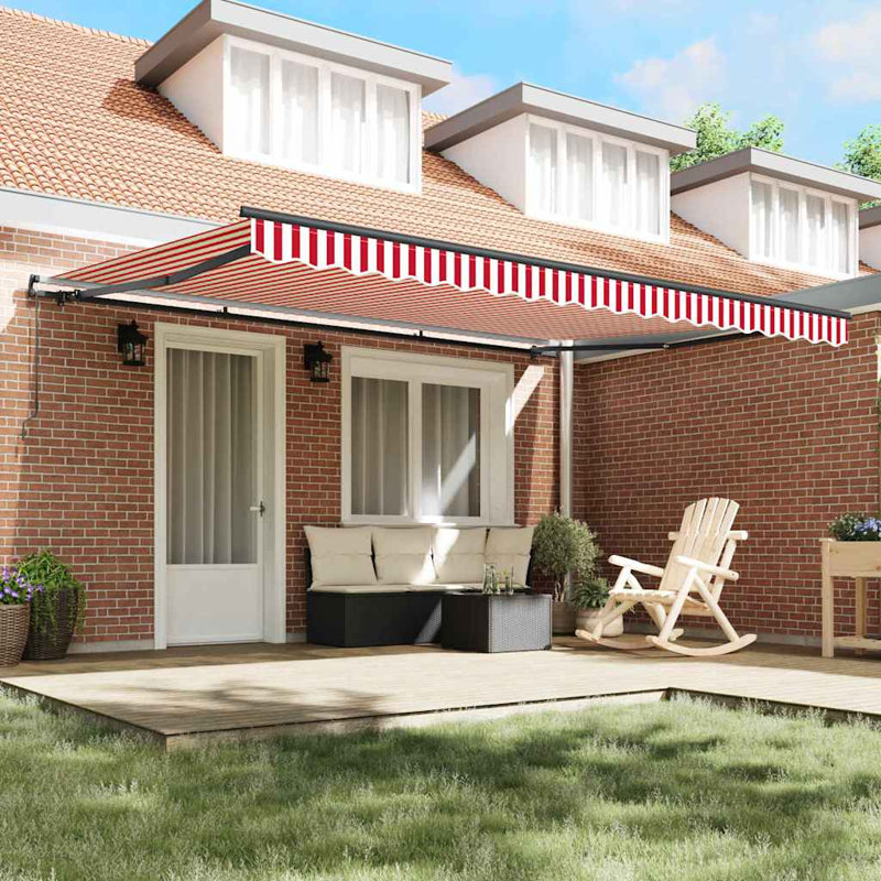 Retractable Awning, Red;White/Black Striped, 450cm H x 350cm W