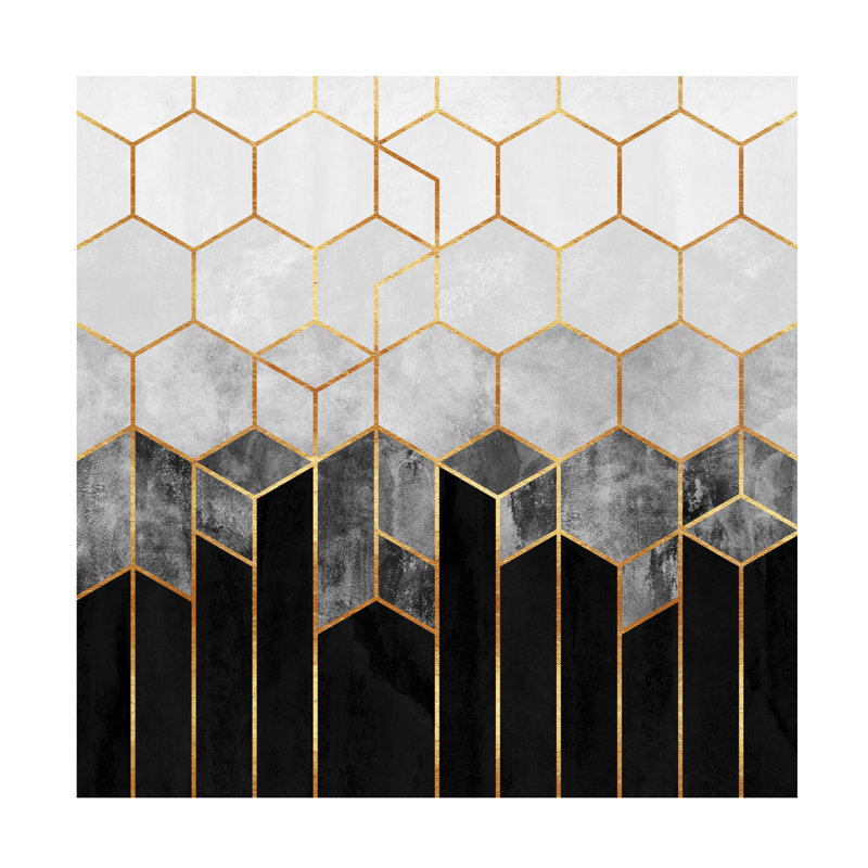 «Modern and Contemporary Charcoal Hexagons On Canvas» par Elisabeth Fredriksson, H 18 po x l 18 po x P 2 po
