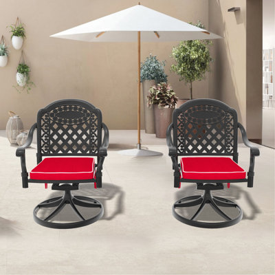 Chaise de patio pivotante en fonte d'aluminium 2 pièces avec structure et coussins noirs