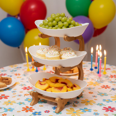 3-Tier Serving Bowls with Bamboo Stand Snack Dessert Cake Tray Plate Rack for Party Wedding Fruit Bowl for Home Decor