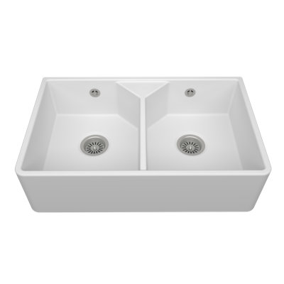Terralife 490mm W Double Bowl Ceramic Farmhouse / Apron Kitchen Sink