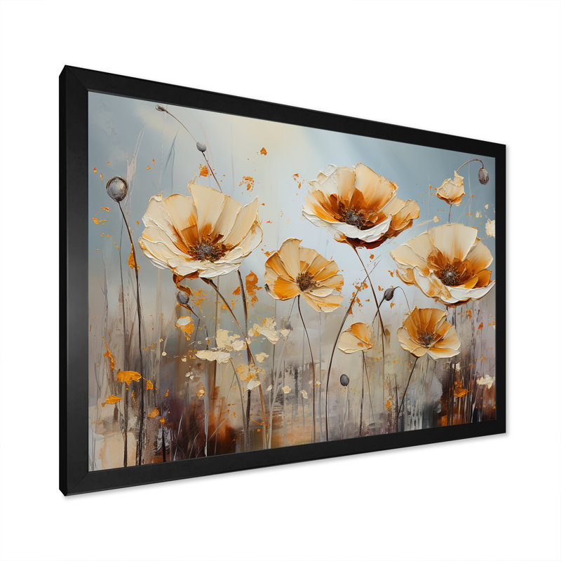 «Yellow and Grey Poppies Spatula», reproduction d'art sur toile, Cadre simple noir, H 12 po x l 20 po x P 1 po