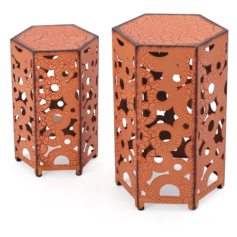 Lochart Iron Top Nesting Tables, Antique Orange