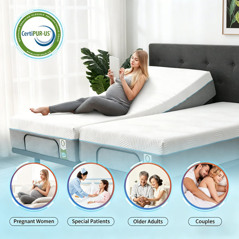 Smart Adjustable Bed Frame With Massage & Memory Foam Mattress - Zero Gravity, Anti-Snore, App Control, USB Charging, 750Lbs Capacity, 4"/8"/12" Height Adjustable