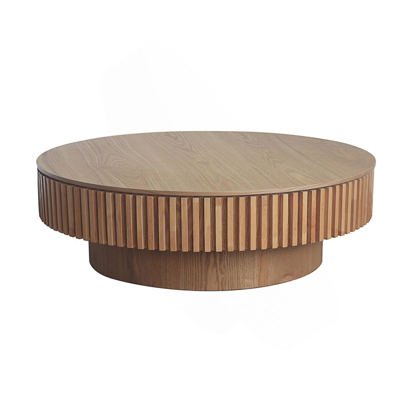 39.37'' Round Coffee Table With Storage, 13.78" H x 39.37" W x 39.37" D, Natural Wood