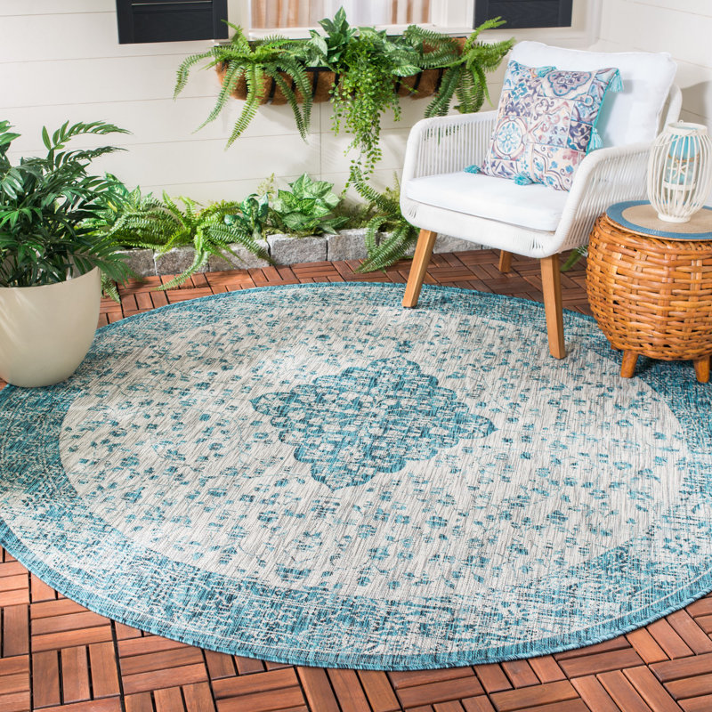 Amedee Performance Oriental Indoor/Outdoor Area Rug, Round 5'3"