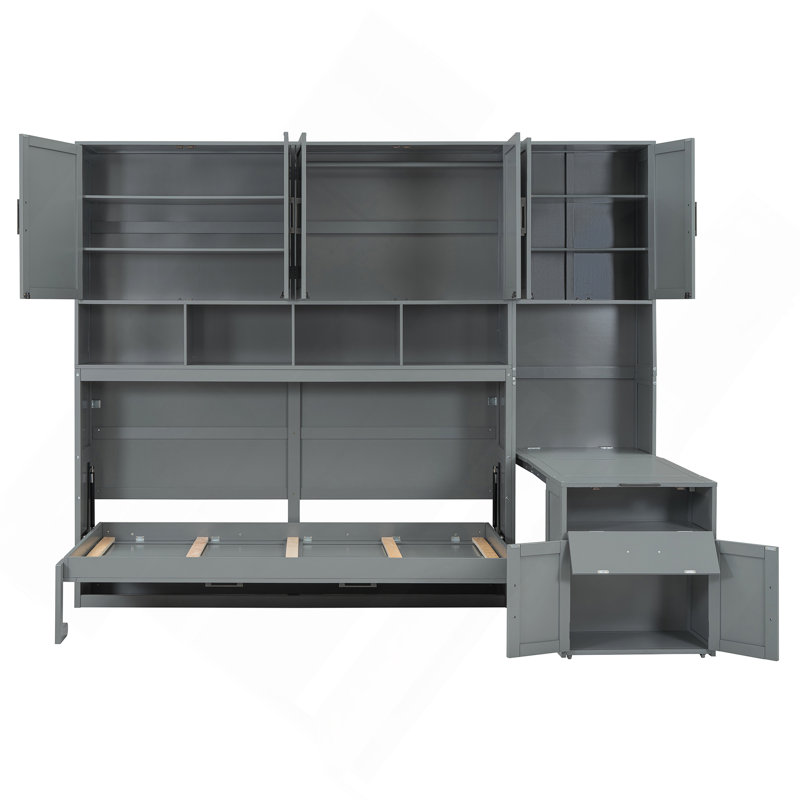 Lit escamotable innovant avec placard, tiroirs et bureau, une solution compacte et fonctionnelle pour les espaces de vie modernes