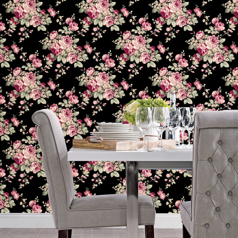 Garretson 10m x 52.8cm Satin Wallpaper Roll, Pink/Black