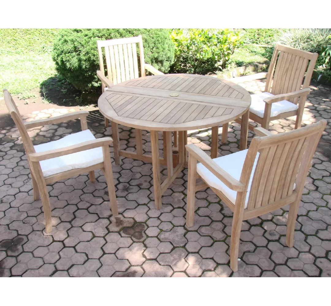 Mercato 4 - Person Teak Wood Patio Dining Set with Round Table Rosecliff Heights