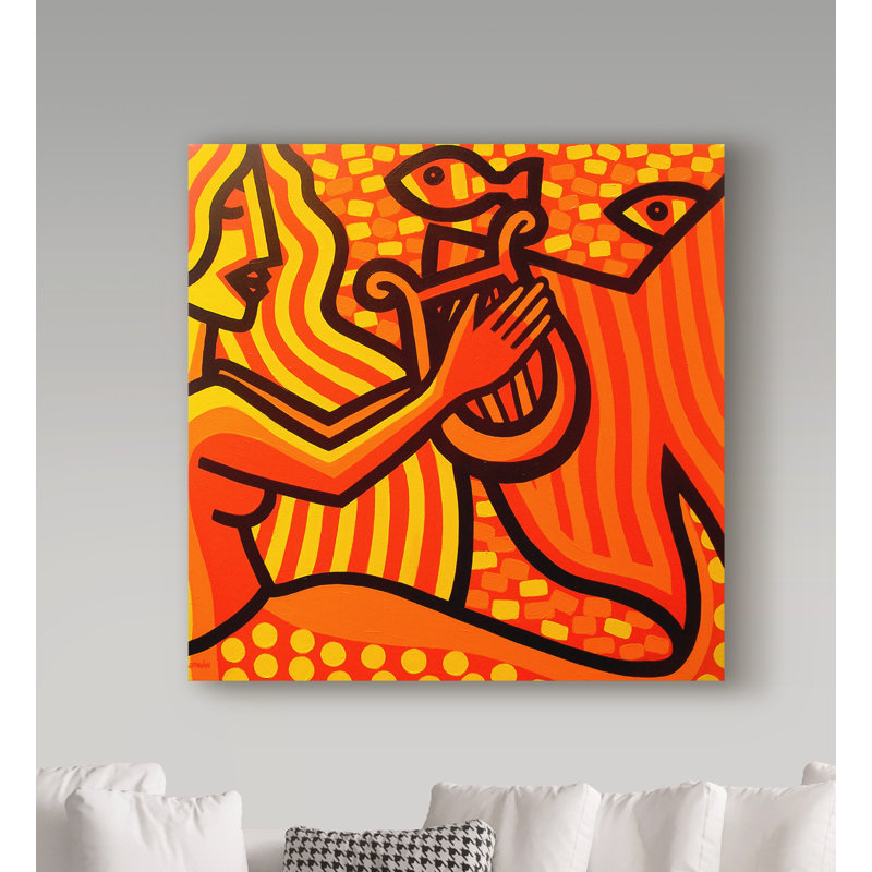 Bold Red and Orange Modern Mermaid Canvas Art with Wood Frame
