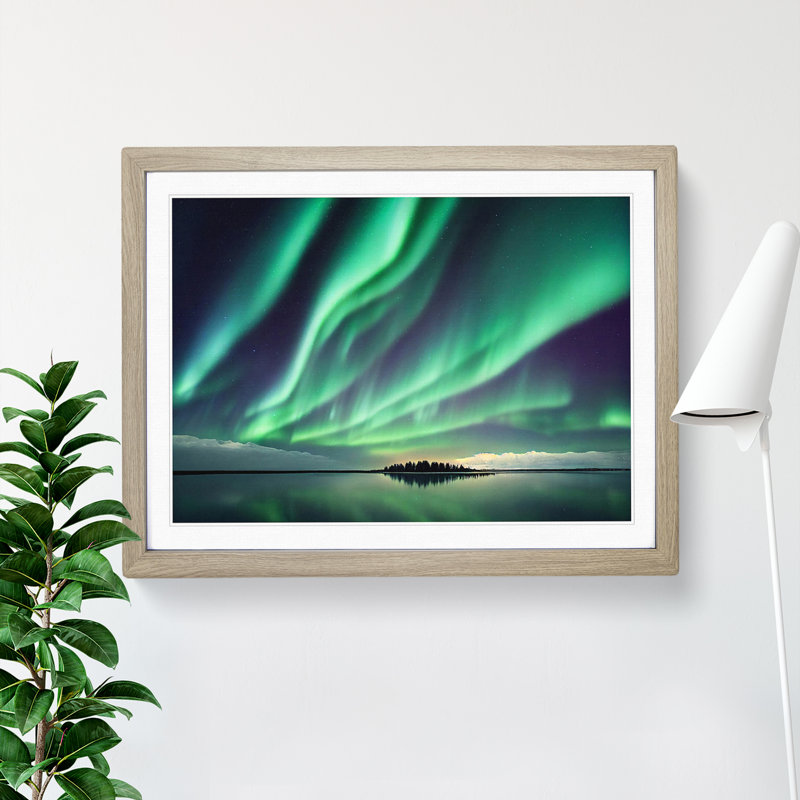 Special Aurora Borealis - Single Picture Frame Print, 25cm H x 34cm W x 2cm D, Oak