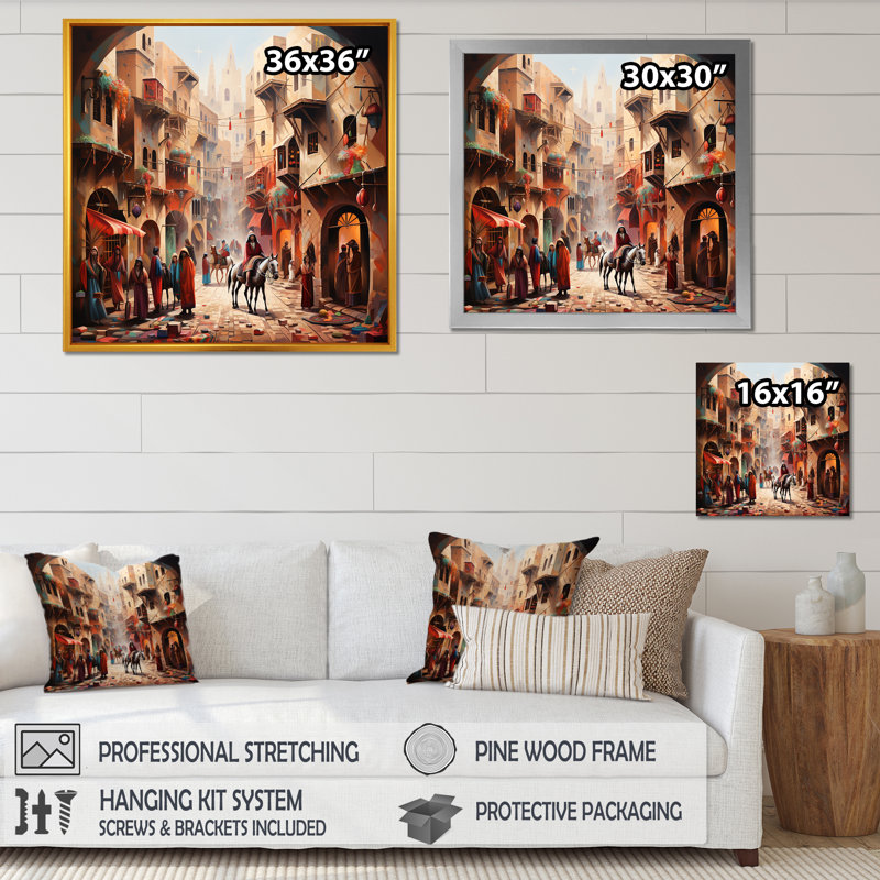 Jour de marché mexicain II - art mural mexicain, Toile tendue, H 36 po x l 36 po x P 1,5 po