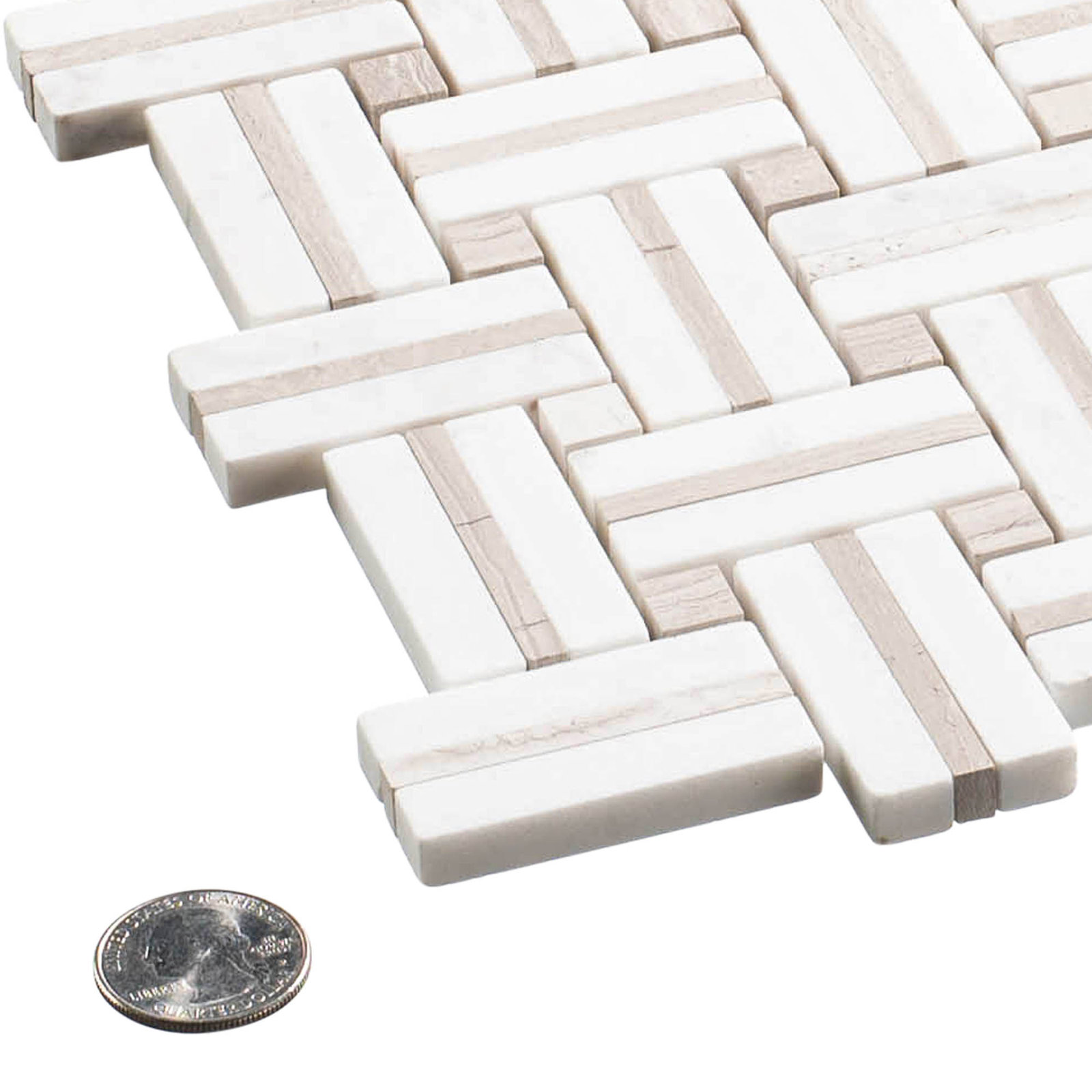 Fabrique 1-in. x 2-in. Basketweave Marble Look Polished Natural Stone Wall & Floor Mosaic Tile, Jacard