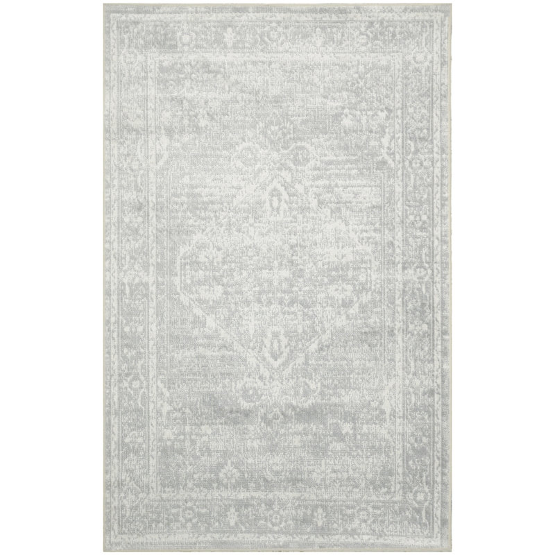 Bungalow Rose Harleigh Machine Washable Light Grey Vintage Indoor Rug, Rectangle 2' x 3'