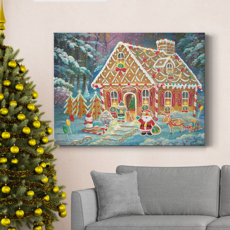 «Santa's Ginger Workshop» - Toile tendue avec châssis de qualité supérieure - Prêt à être accroché