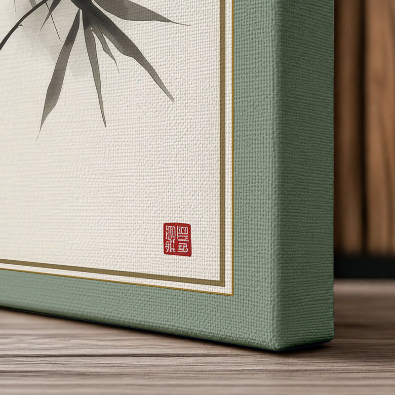 Bamboo in Ink Japandi - Wrapped Canvas, 18x12 - 45.7 x 30.5 cm, Sage Border