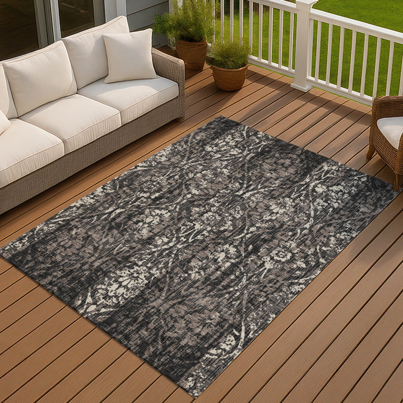 Machine Washable Indoor/Outdoor Chantille ACN2482 Damask Rug, 5' x 7'6", Black