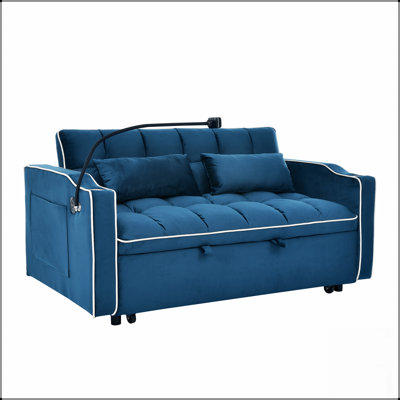 55.51 Inch Versatile Foldable Sofa Bed, Modern Velvet Pull-Out With Adjustable Back, USB Port, Ashtray, And Swivel Phone Stand