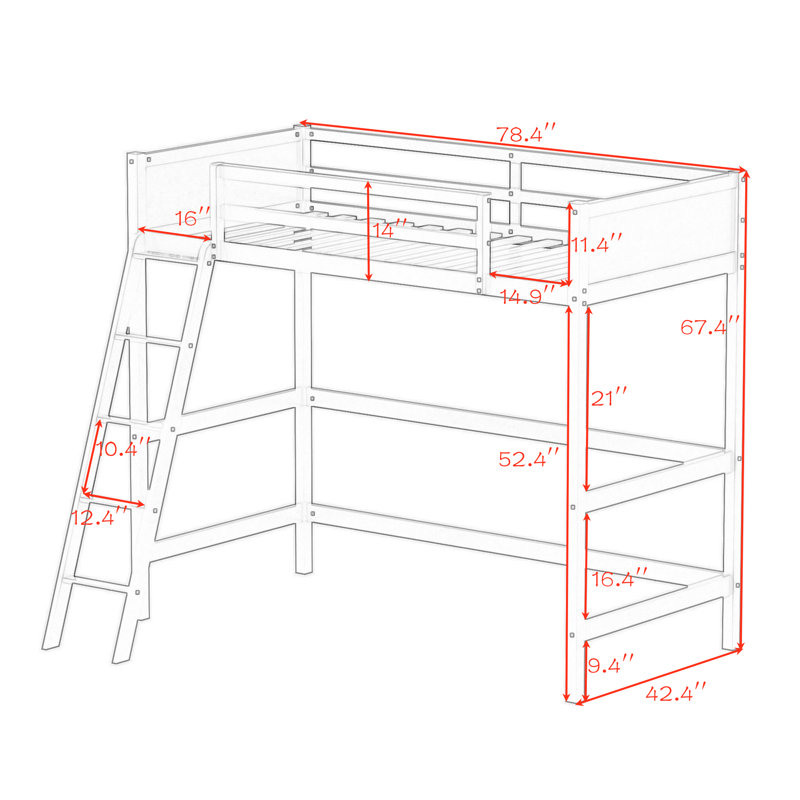 Lit mezzanine simple pour enfants avec garde-corps, Espresso