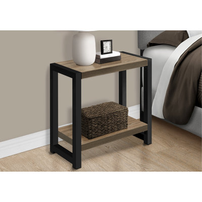 Small 2 Accent Table, Brown Laminate, Black Metal, Fits Living Room And Bedroom, Modern Look Table With 2 , Dark Taupe Metal Legs, For