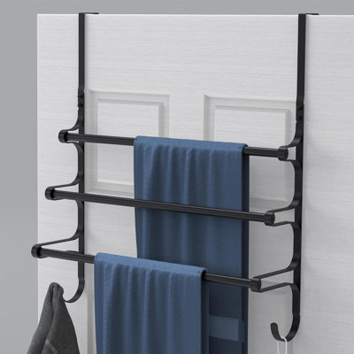 Over The Door Towel Rack With Triple Bar And Hooks - Space-Saving Bathroom Storage Holder - Durable Metal Construction - Easy To Assemble - Fits Most Standard Doors