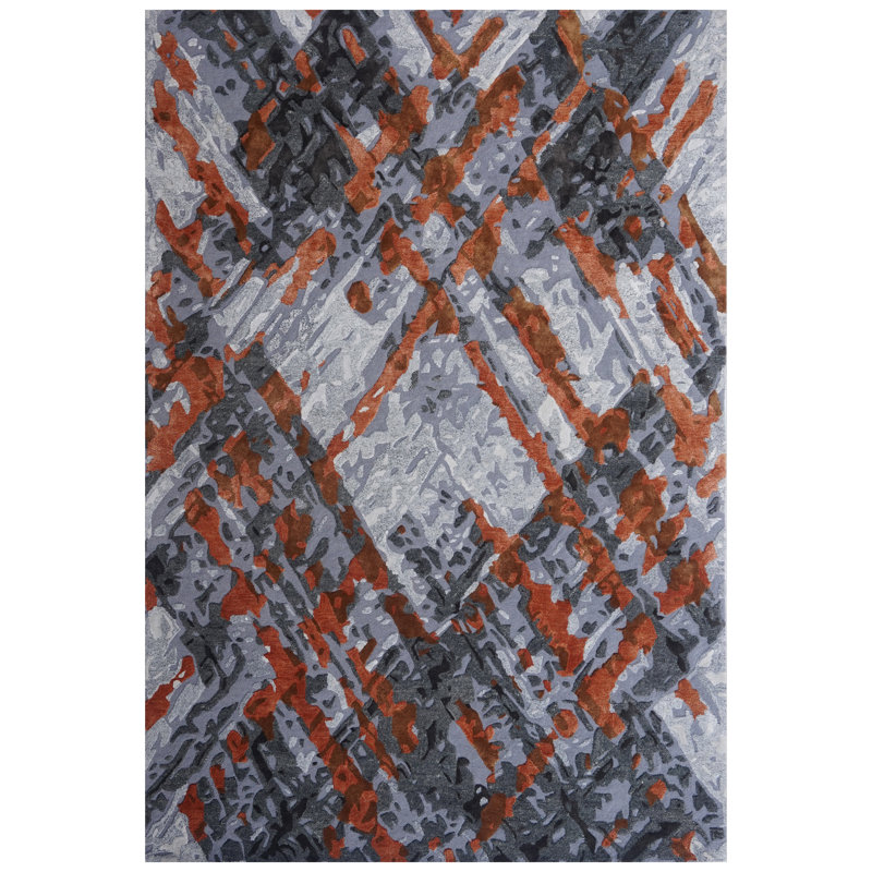 Tapis noir / gris / brun noué à la main de haute qualité, Rectangle de 5 pi x 8 pi