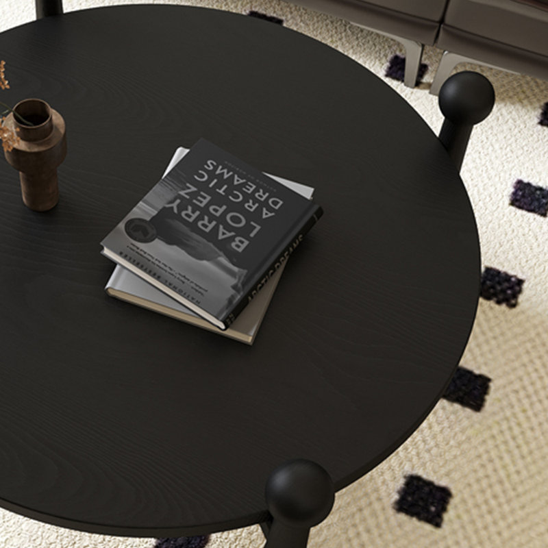 Wabi-sabi vintage all solid wood coffee table, 15.74" H x 31.49" L x 31.49" W, Matte Black