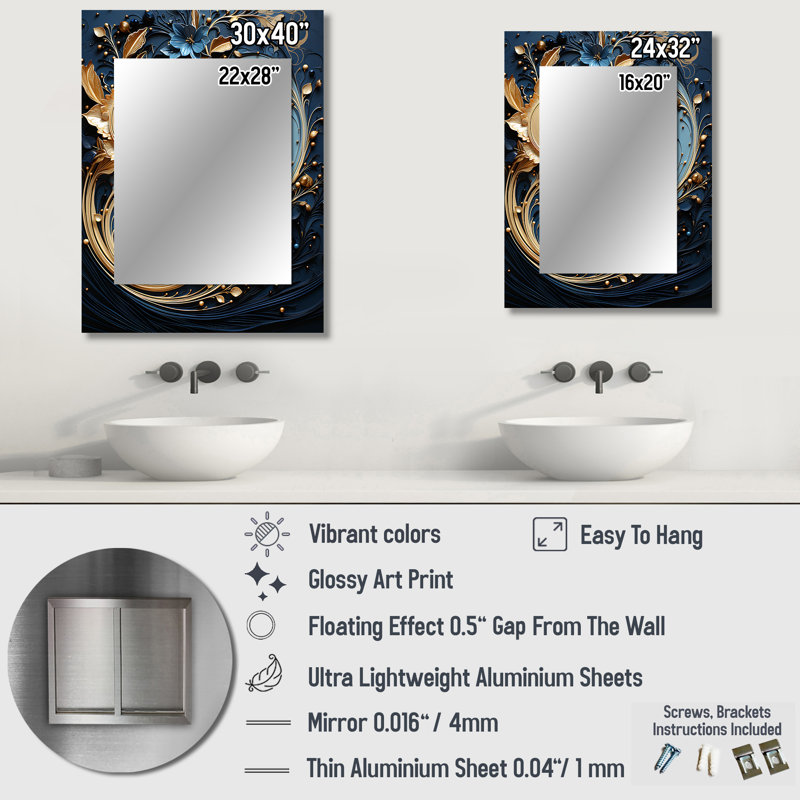Liquid Ink Spiral V - Abstract Spirals Mirror, Modern Decorative Wall Mirror, Printed Metal Art, 32" x 24"