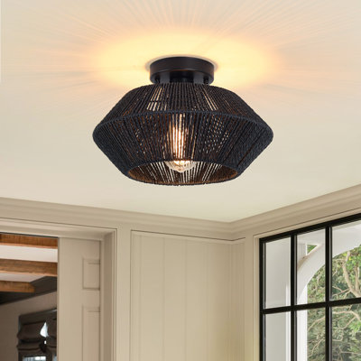 Clouden Semi Flush Mount 13 in. Bohemian Rattan Modern Ceiling Light For Living Room and Bedroom