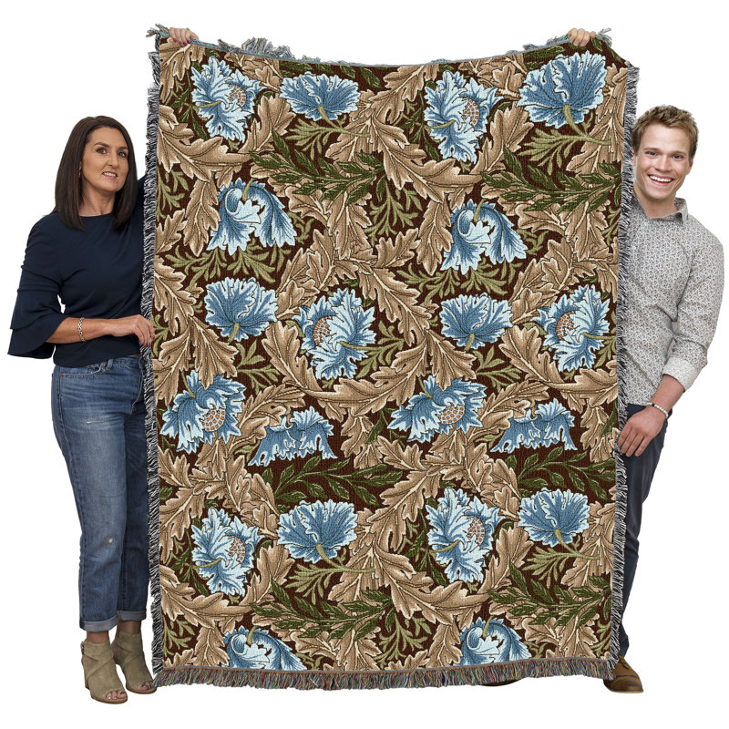 Couverture Pure Country Weavers William Morris à motif couronne - Artisanat - Tapisserie jetée en coton - Fabriquée aux États-Unis (72 x 54)