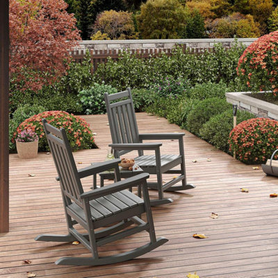 Set of 4 HDPE Outdoor Rocking Adirondack Chairs with 2 Side Tables, Poly High Back, 350 lbs Capacity All-Weather Patio Rockers for Front Porch, Garden