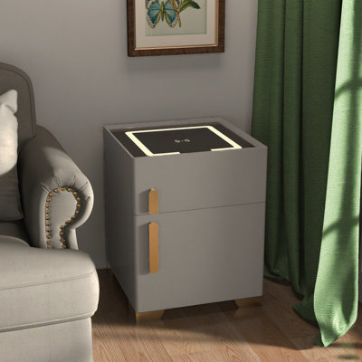 Kendrianna Nightstand with Safe Box and LED Lights and Wireless Charge