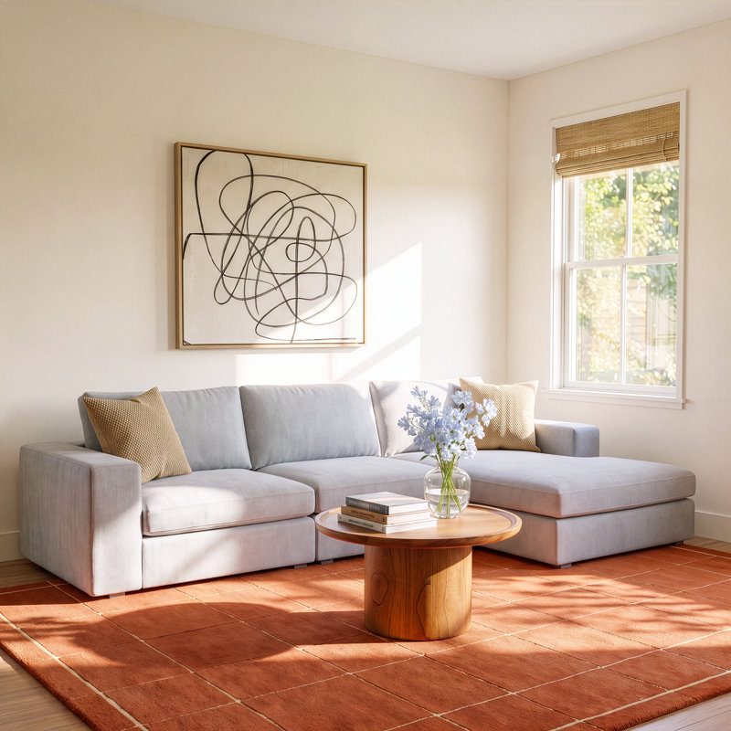 Ojai L-Shaped Foam Padding Sectional, Right Hand Facing, Light Gray Chenille