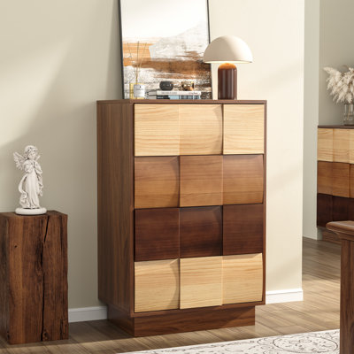 4 Drawer 23.6" W Contrast Colour Design Solid Wood Chest